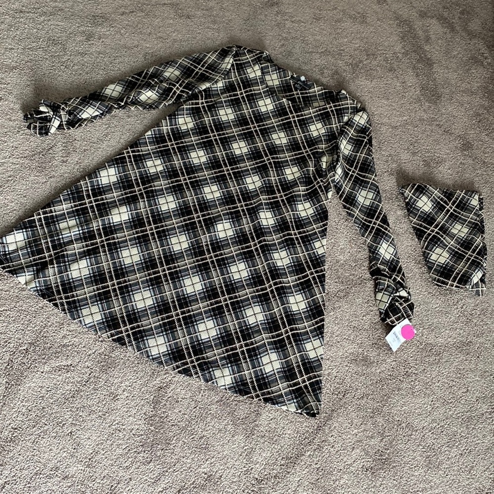 R&K Multicolor Black Brown Plaid Dress & Matching Scarf SIZE 14